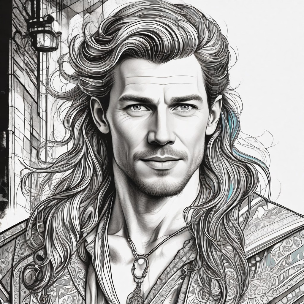 Blue-Eyed Long-Haired Bearded Handsome Man Photo Style