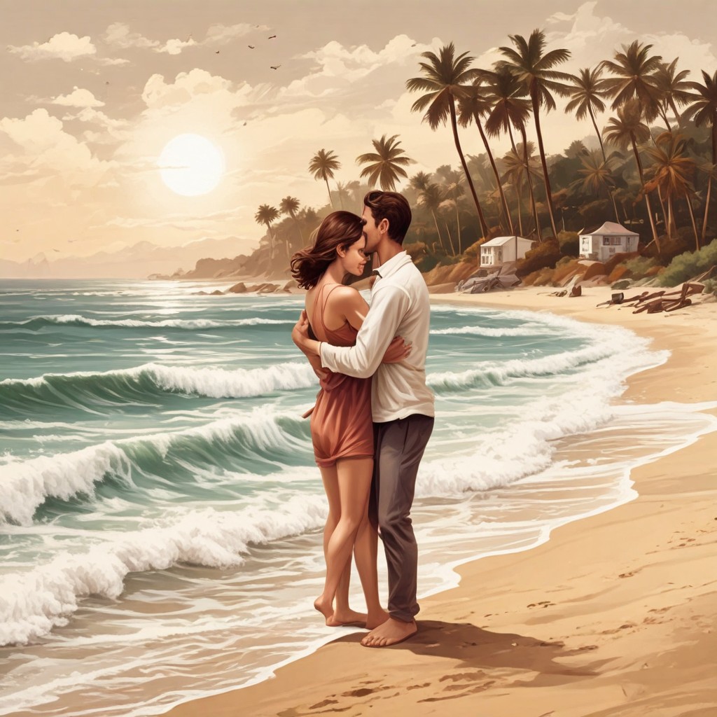 Hugging and Kissing on the Beach Photo Style