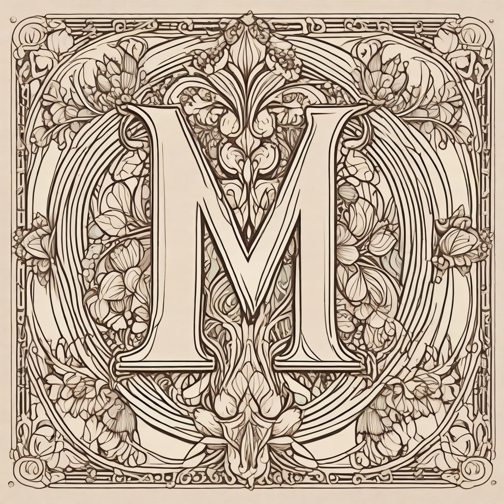 Letter M with Floral Art Nouveau Photo Style