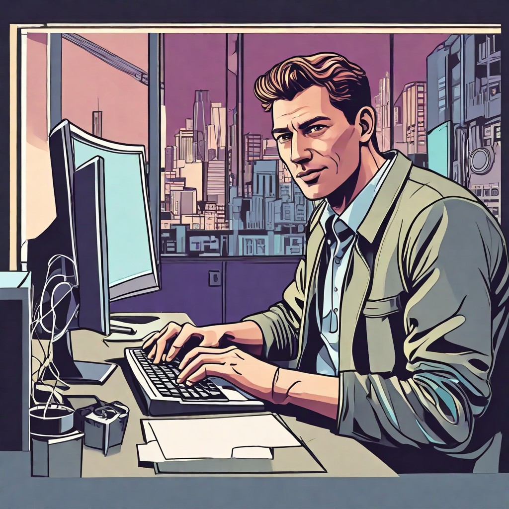 Man on Computer in Color Photo Style