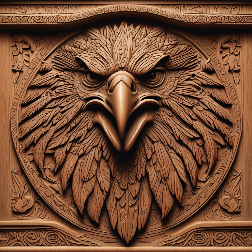 Rauf Y. Baheruni, Text, Wood Carving, Eagle Face Photo Style