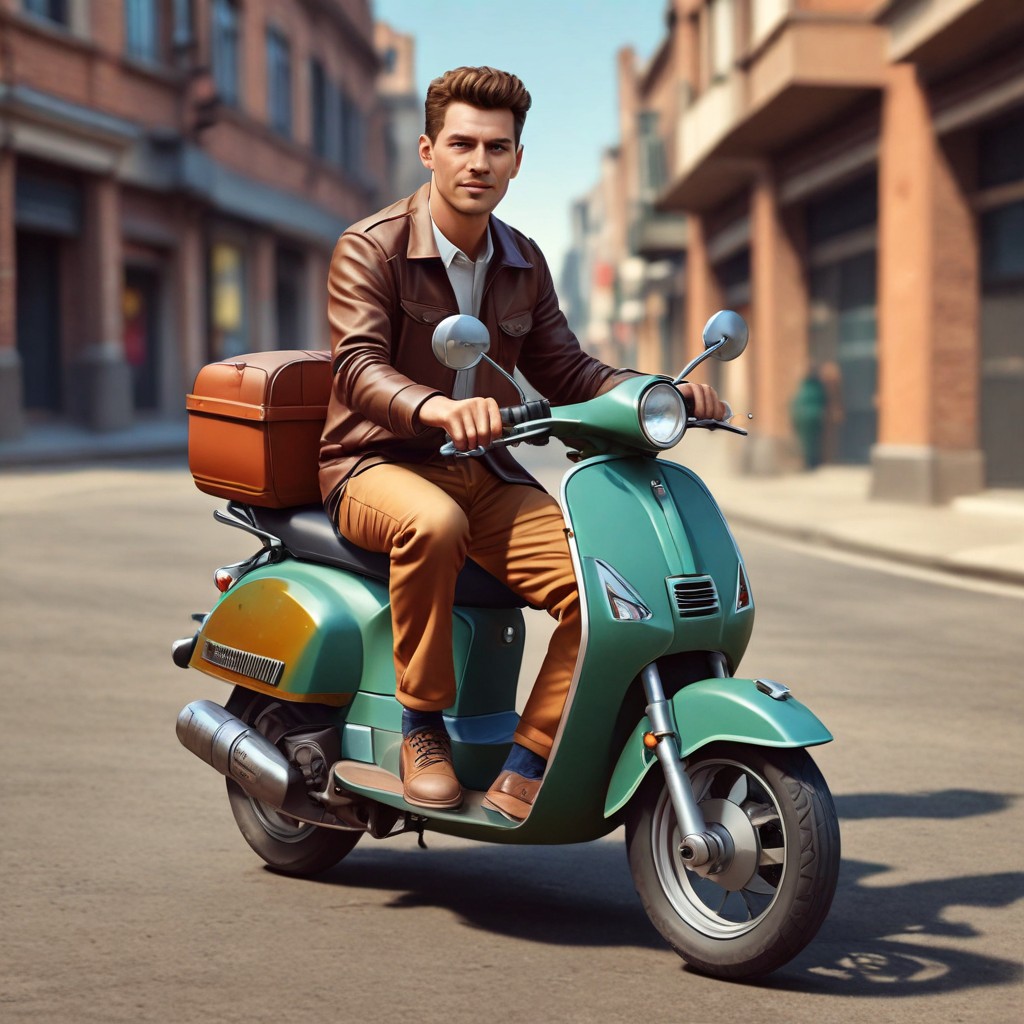 Realistic Color Man on Motor Scooter Photo Style