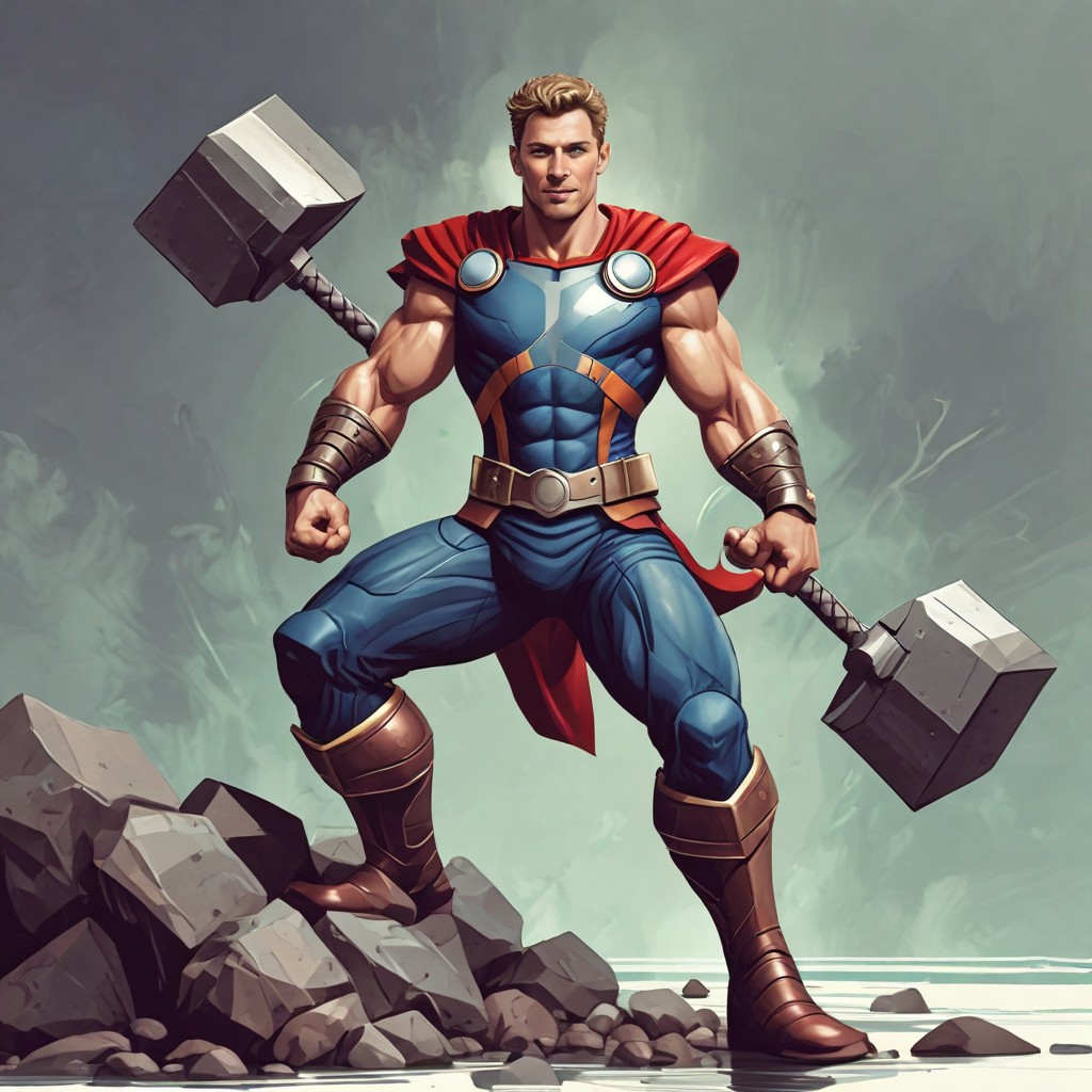 Short Height Thor with Mjolnir and Iron Man Photo Style