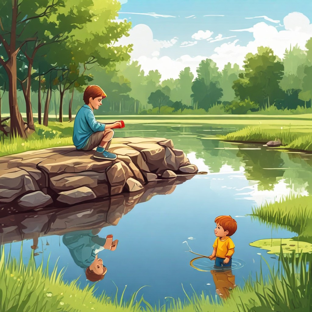 5-Year-Old Boy Near Pond Photo Style