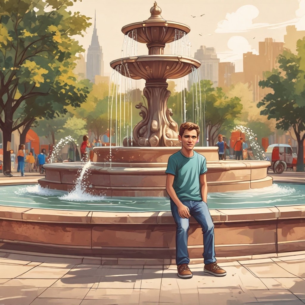 7-Year-Old Boy Near Fountain Photo Style