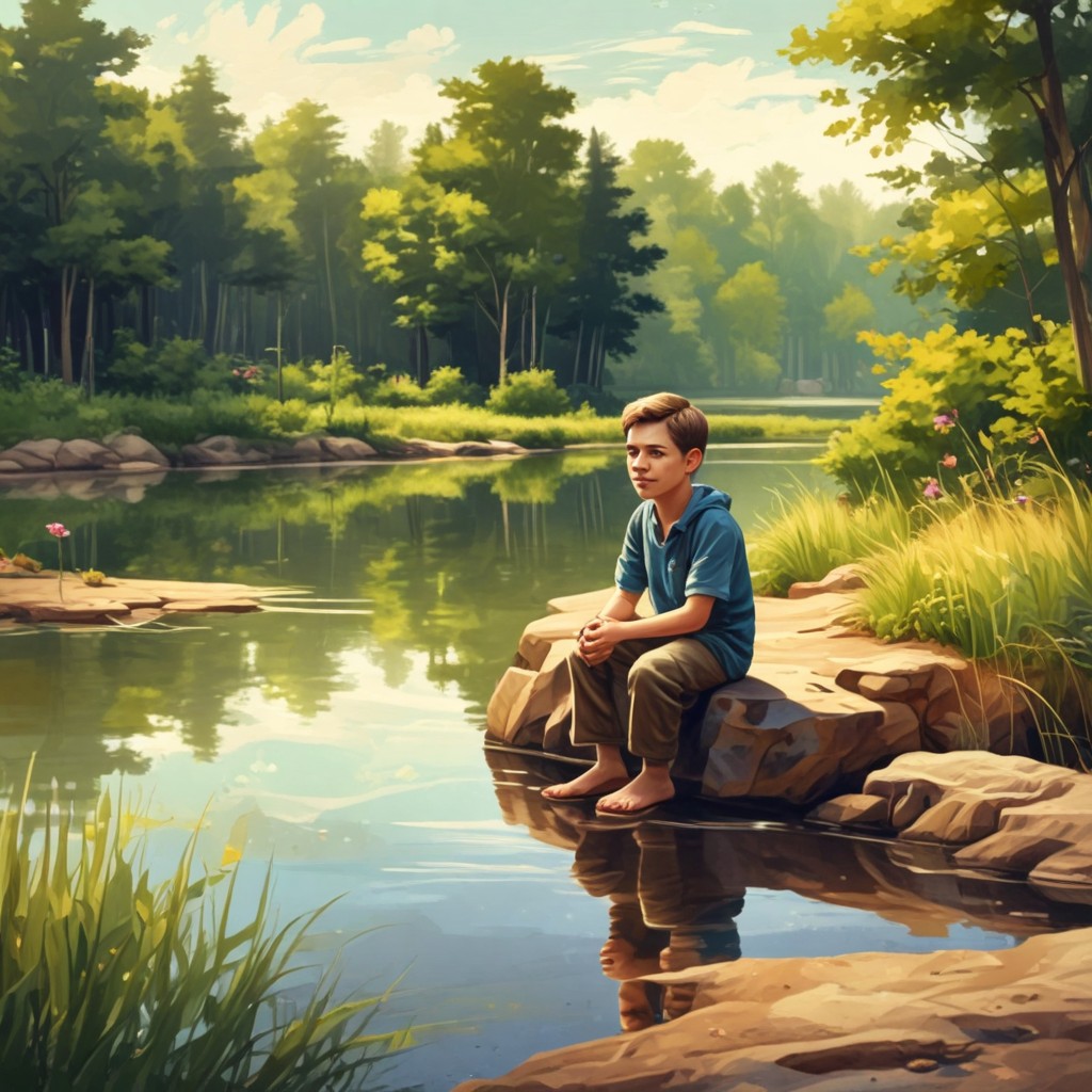 7-Year-Old Boy Near Pond Photo Style