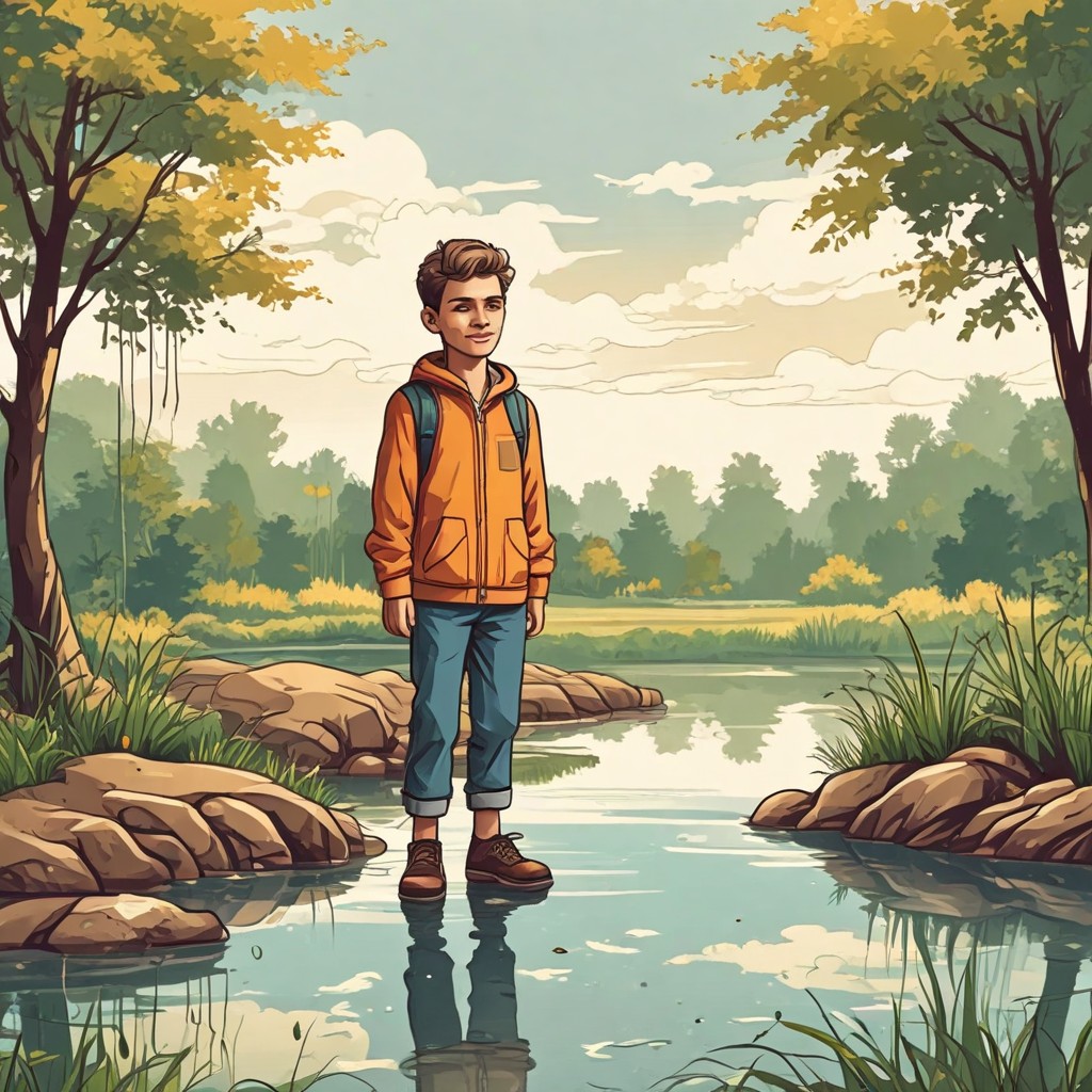 7-Year-Old Boy Standing Near Pond Photo Style