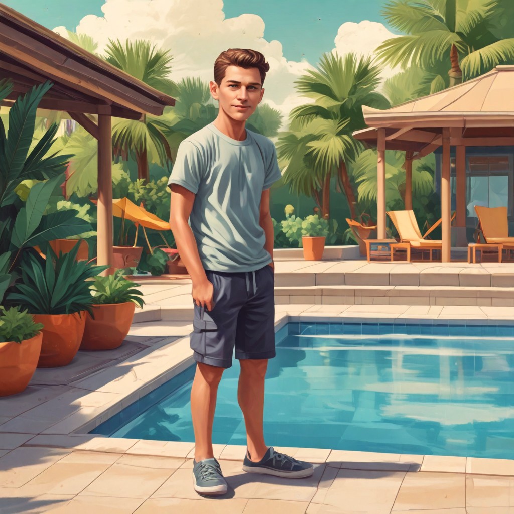 8-Year-Old Boy Near Pool Photo Style