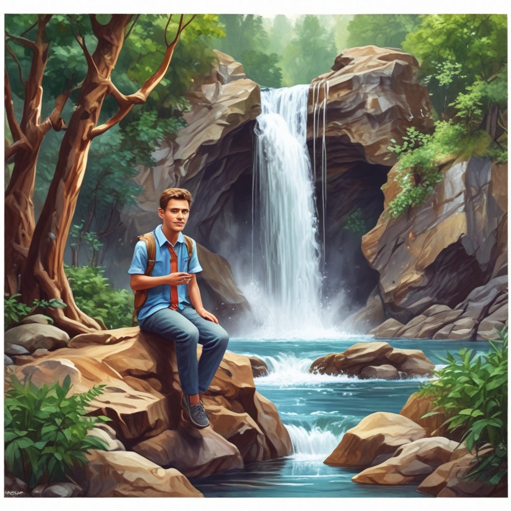 8-Year-Old Boy Near Waterfall Photo Style