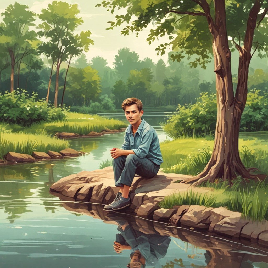 9-Year-Old Boy Near a Pond Photo Style