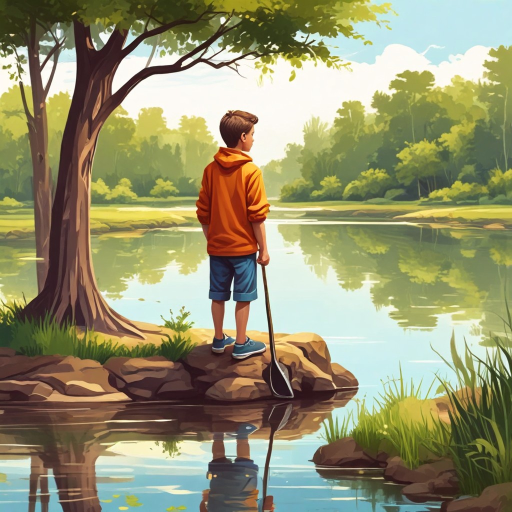 9-Year-Old Boy Near Pond Photo Style