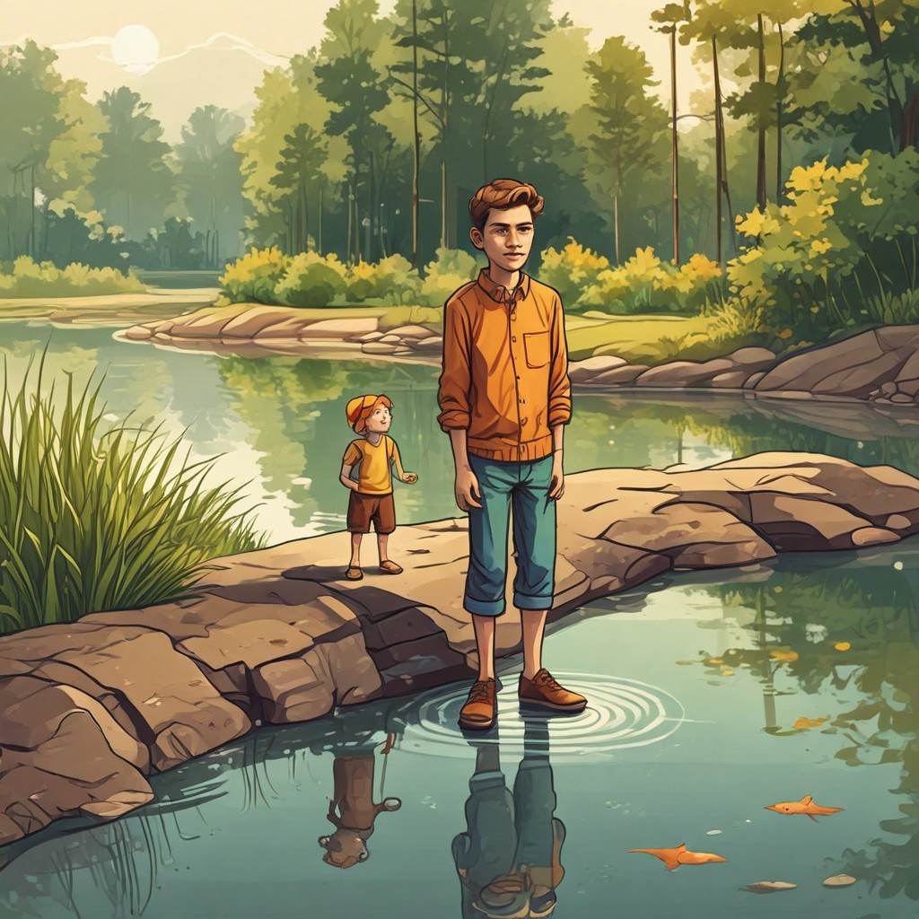 9-Year-Old Boy Standing Near Pond Photo Style