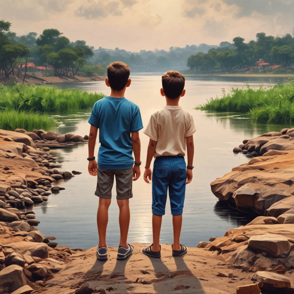 9-Year-Old Virat Kohli Near River, Back View Photo Style