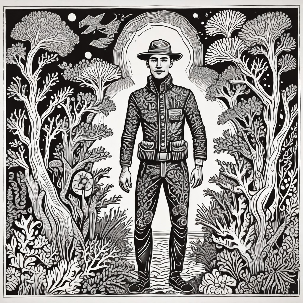 Black Linocut Corals Photo Style