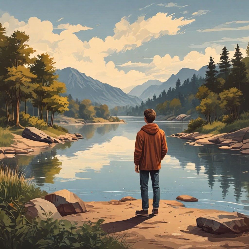 Boy Standing Near River Photo Style