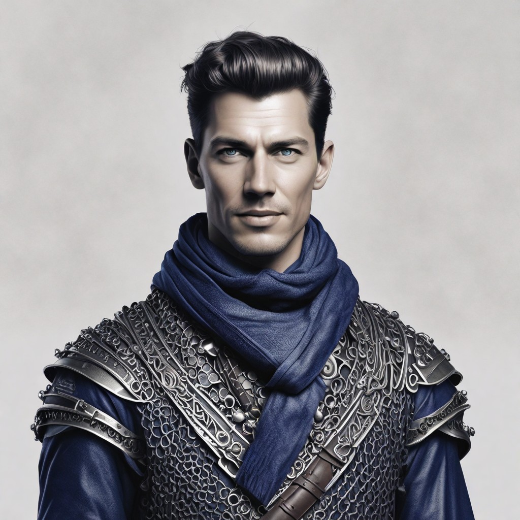 Chainmail and Leather with Dark Blue Scarf Photo Style