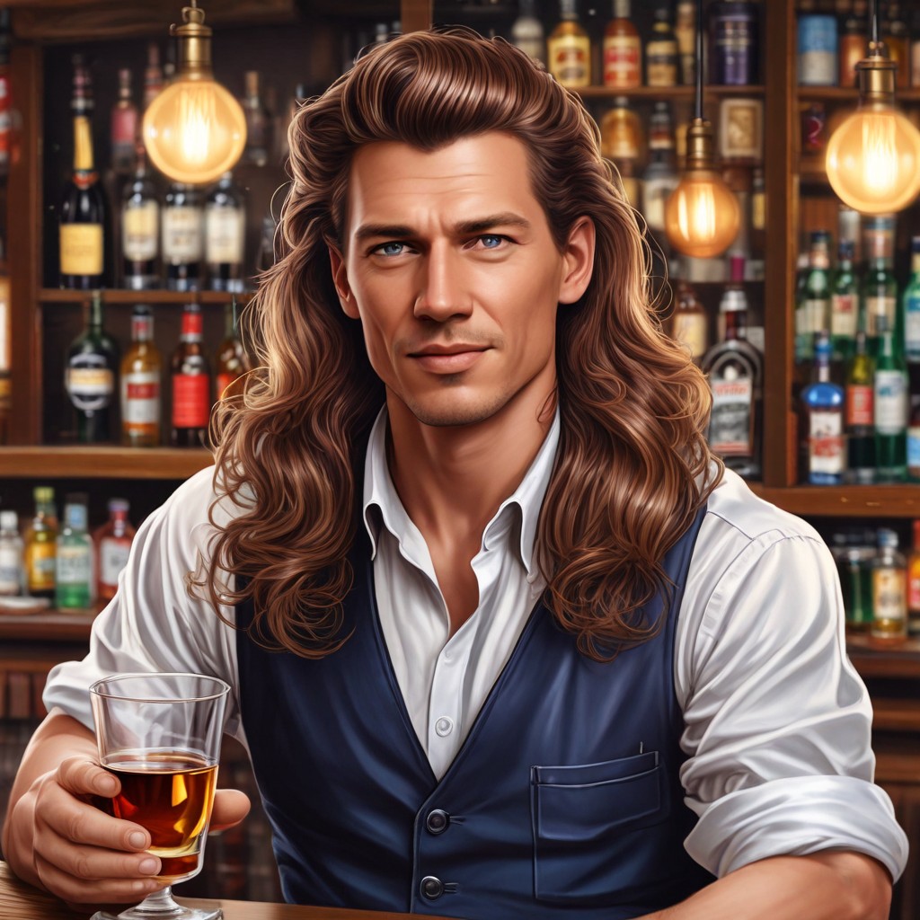 Color Realistic Long Hair Bartender Photo Style