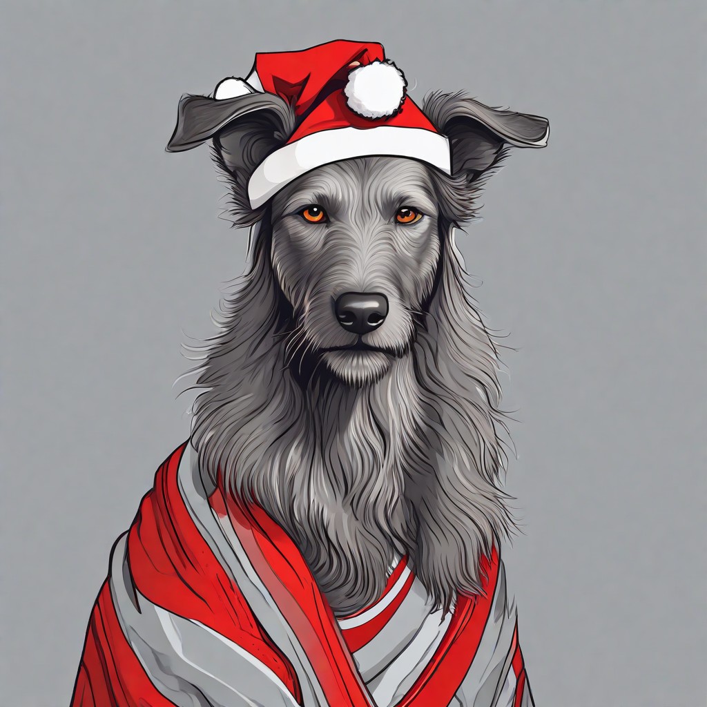Deerhound Wearing Santa Hat Photo Style