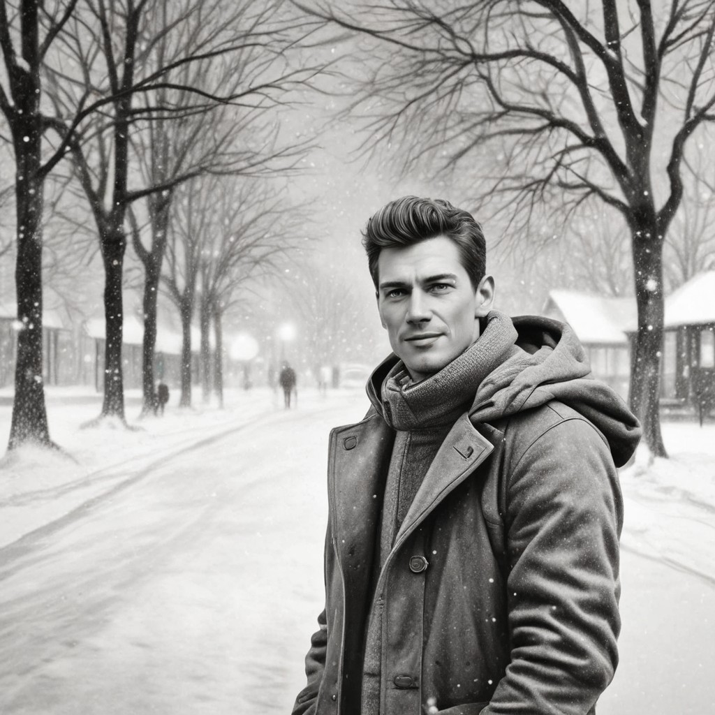 Falling for Me in a Snowfall Pencil Sketch Photo Style