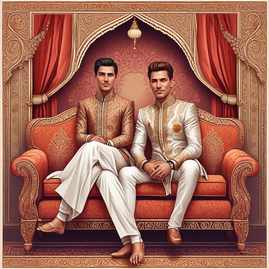 Groom in Sherwani Sitting on Sofa Photo Style