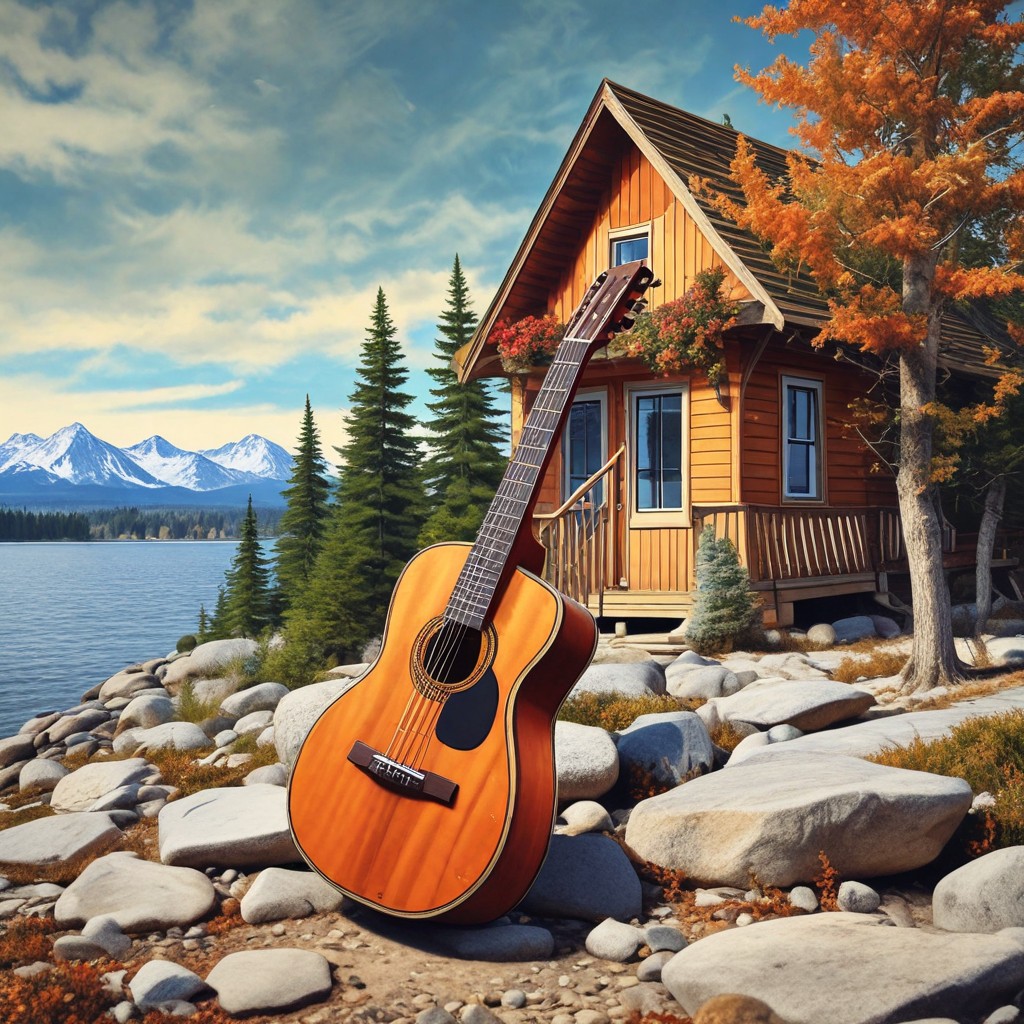 Guitare 12 Cordes Chalet Paysage Québec Photo Style