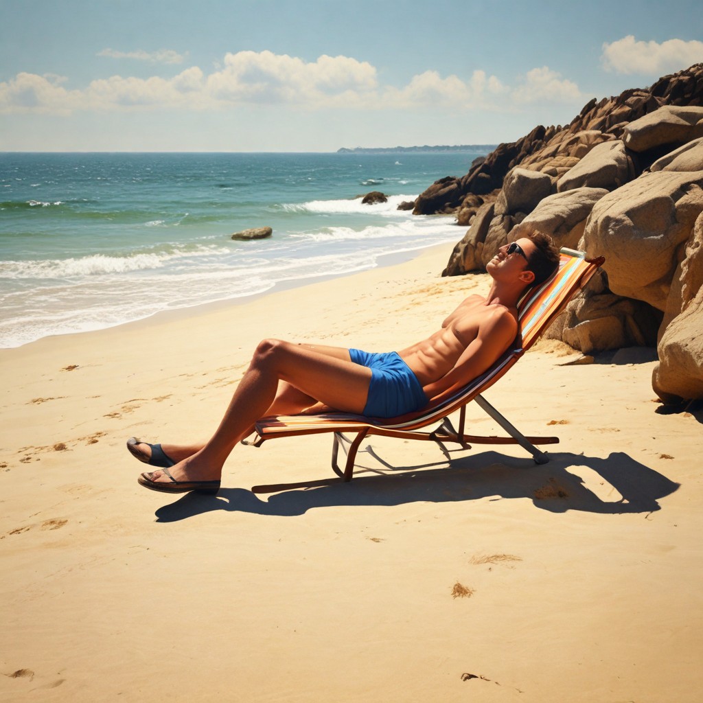 Man Sunbathing on a Beach in Brittany, France Photo Style