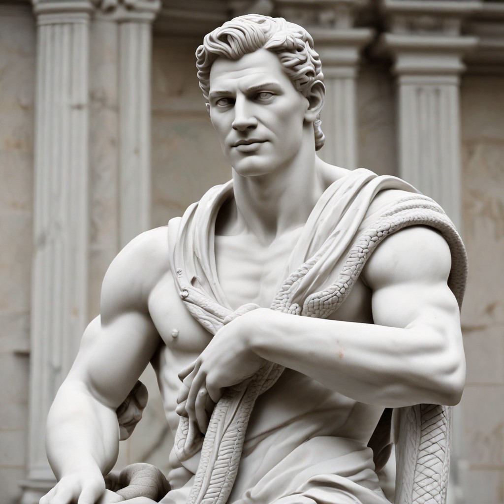 Marble Statue with a Snake on the Neck Photo Style