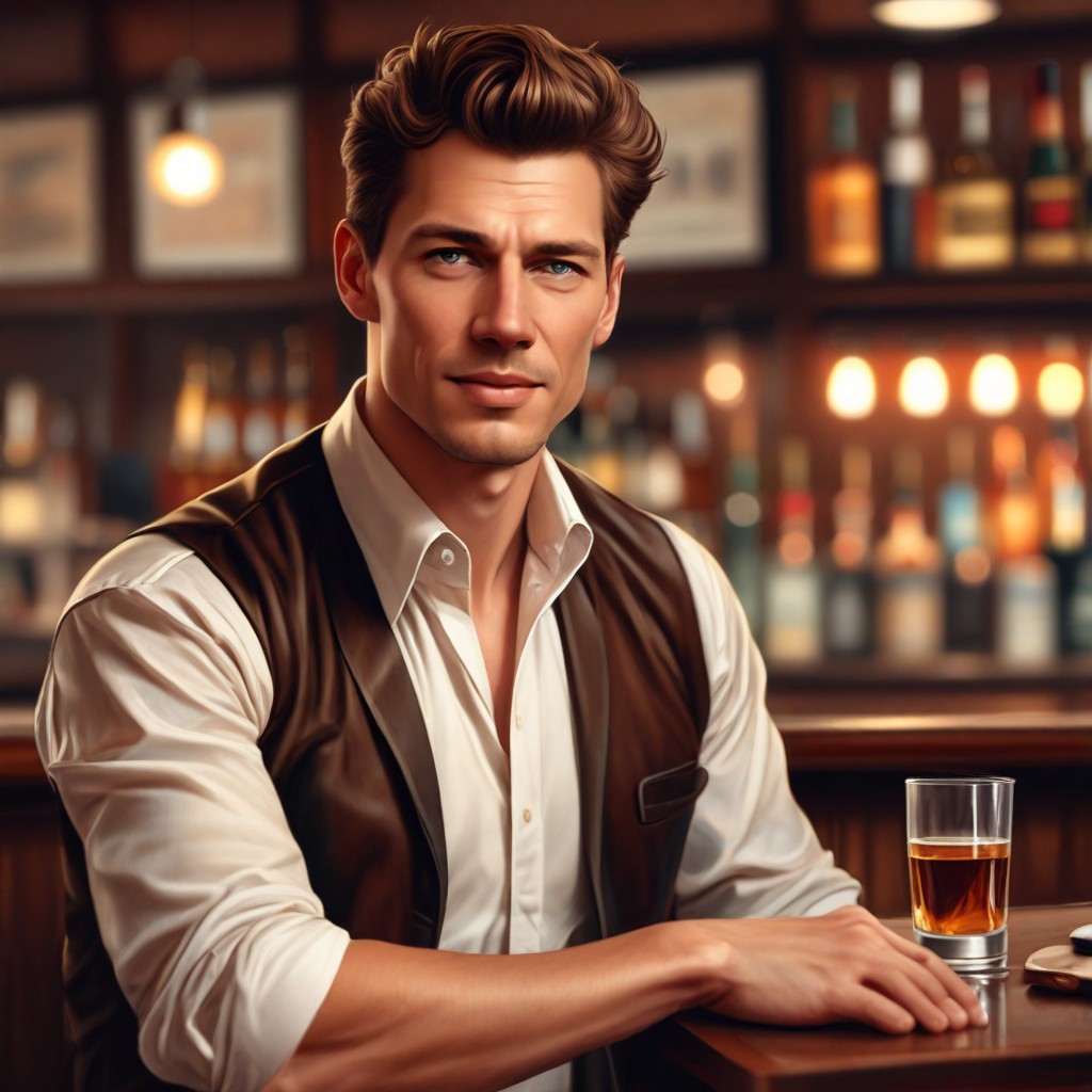 Realism, Brown-Haired Man at Bar Photo Style