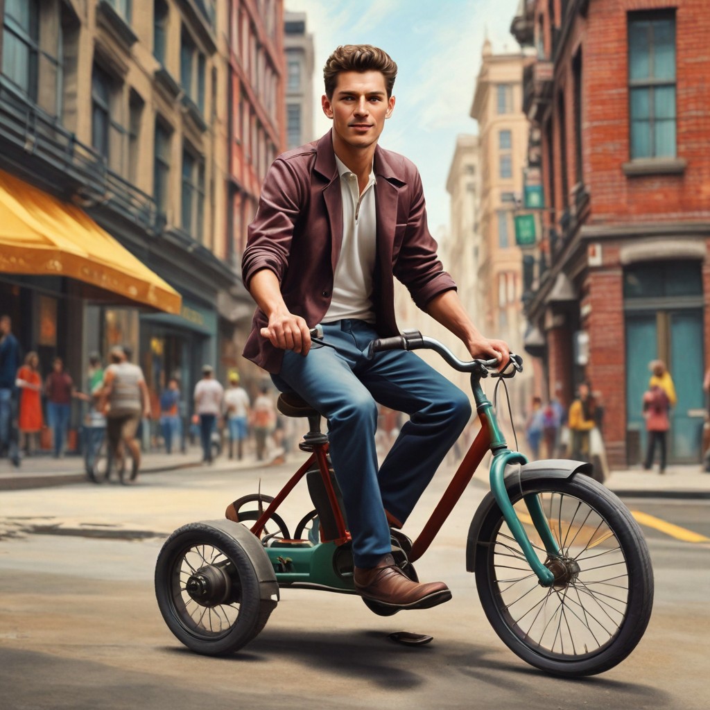 Realism Color Man on Tricycle Photo Style