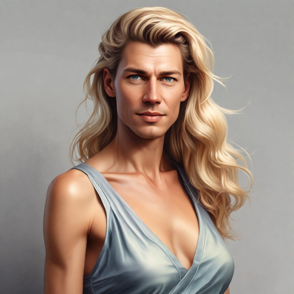 Realistic Color Blonde Woman Low-Cut Dress Photo Style