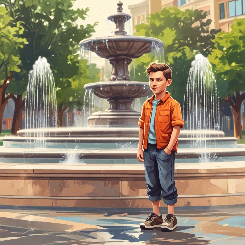 Seven-Year-Old Boy Near Fountain Photo Style