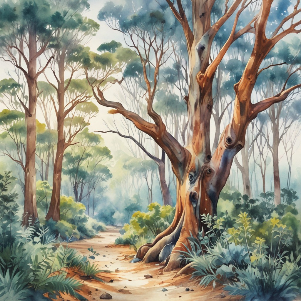 Watercolor Inspired by Blue Gum Forest Photo Style