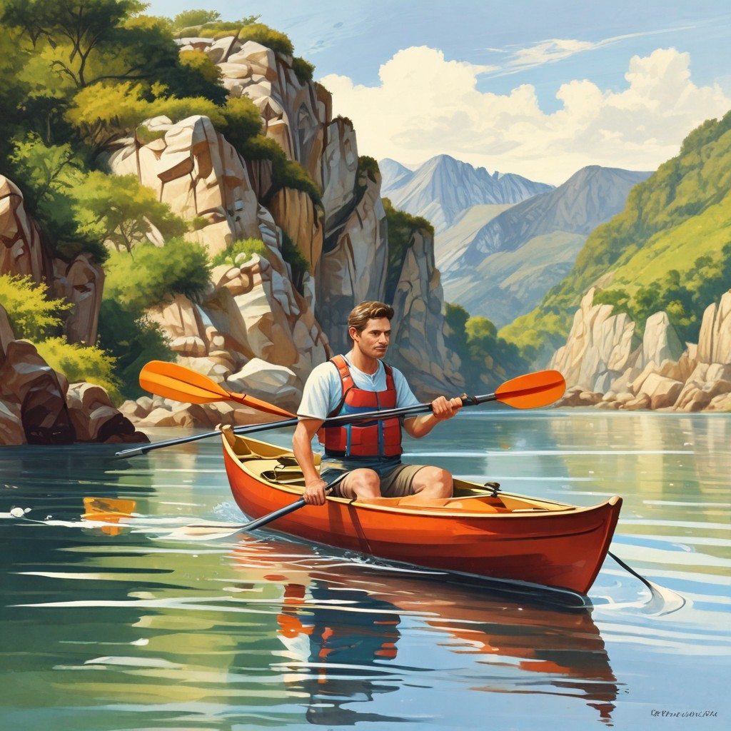 Woman Practicing Kayaking in Brittany Photo Style