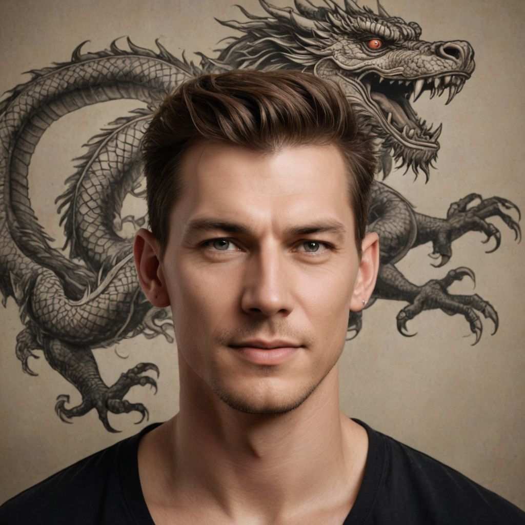 Bald Head with Chinese Dragon Tattoo Photo Style