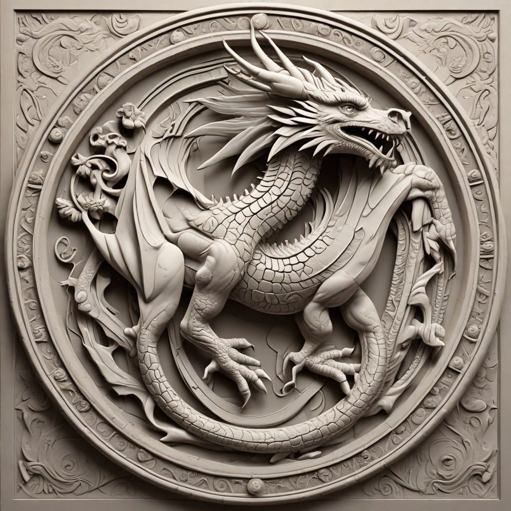Bas Relief Dragon Round E Photo Style