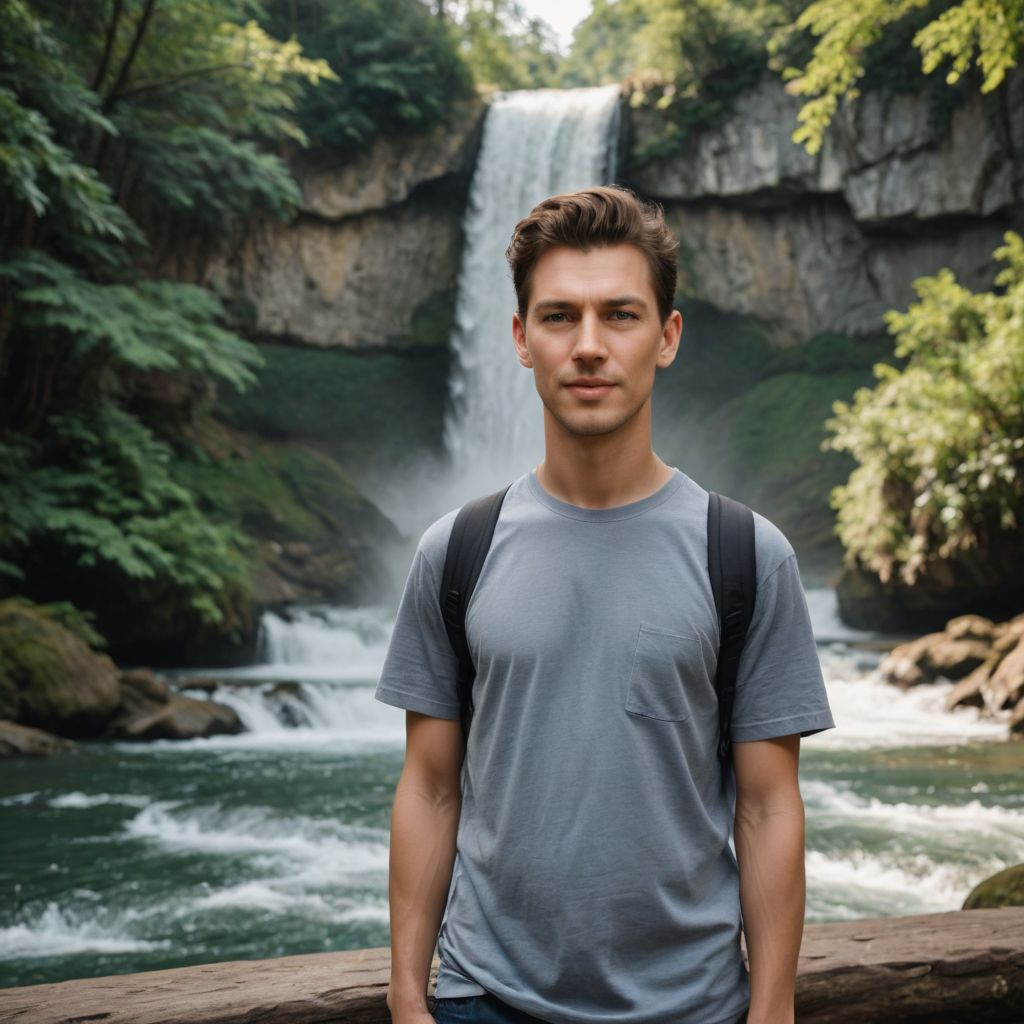 Boy In Front Of Waterfalls Photo Style