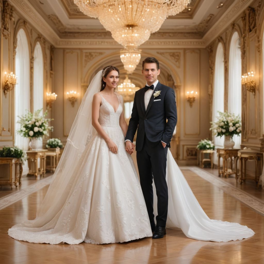 Bride and Groom in Wedding Hall Photo Style