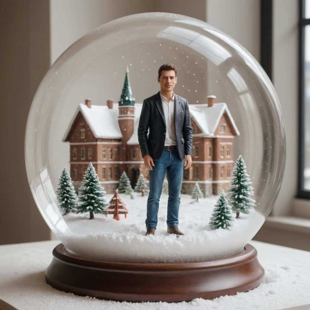Building in a Glass Snow Globe Photo Style