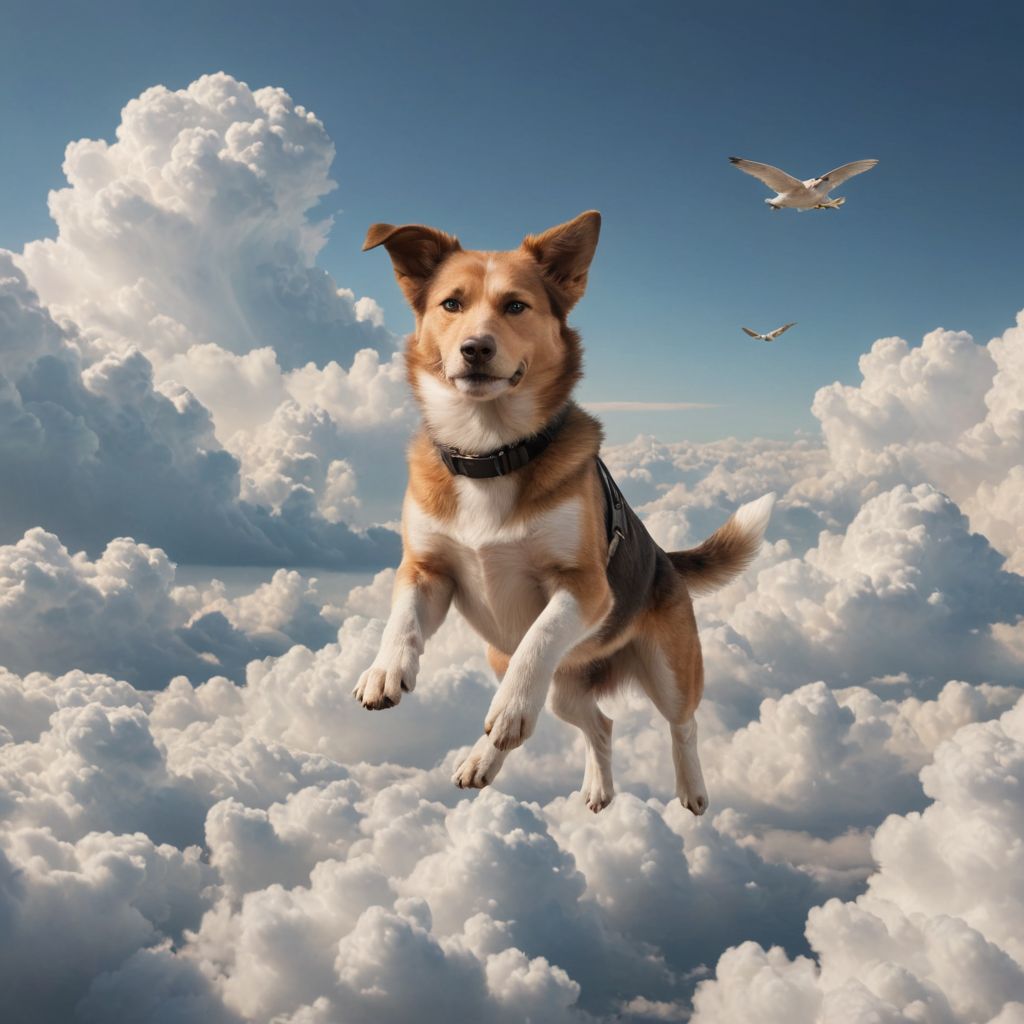 Dog Flying Over Clouds Photo Style