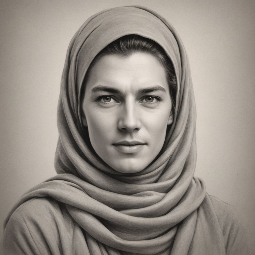 Converted Hijabi Mother Pencil Sketch image