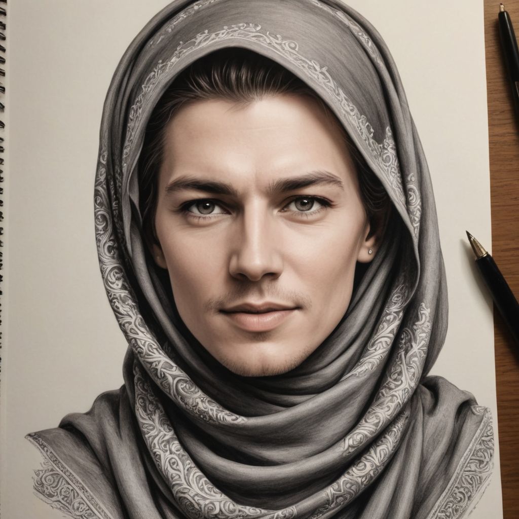 Muslim Hijabi Women Pen Sketch Photo Style