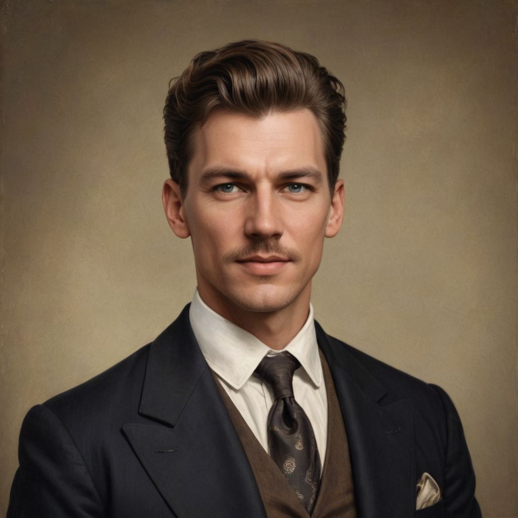 Realism Color 1800s Male in Suit with Mustache Photo Style