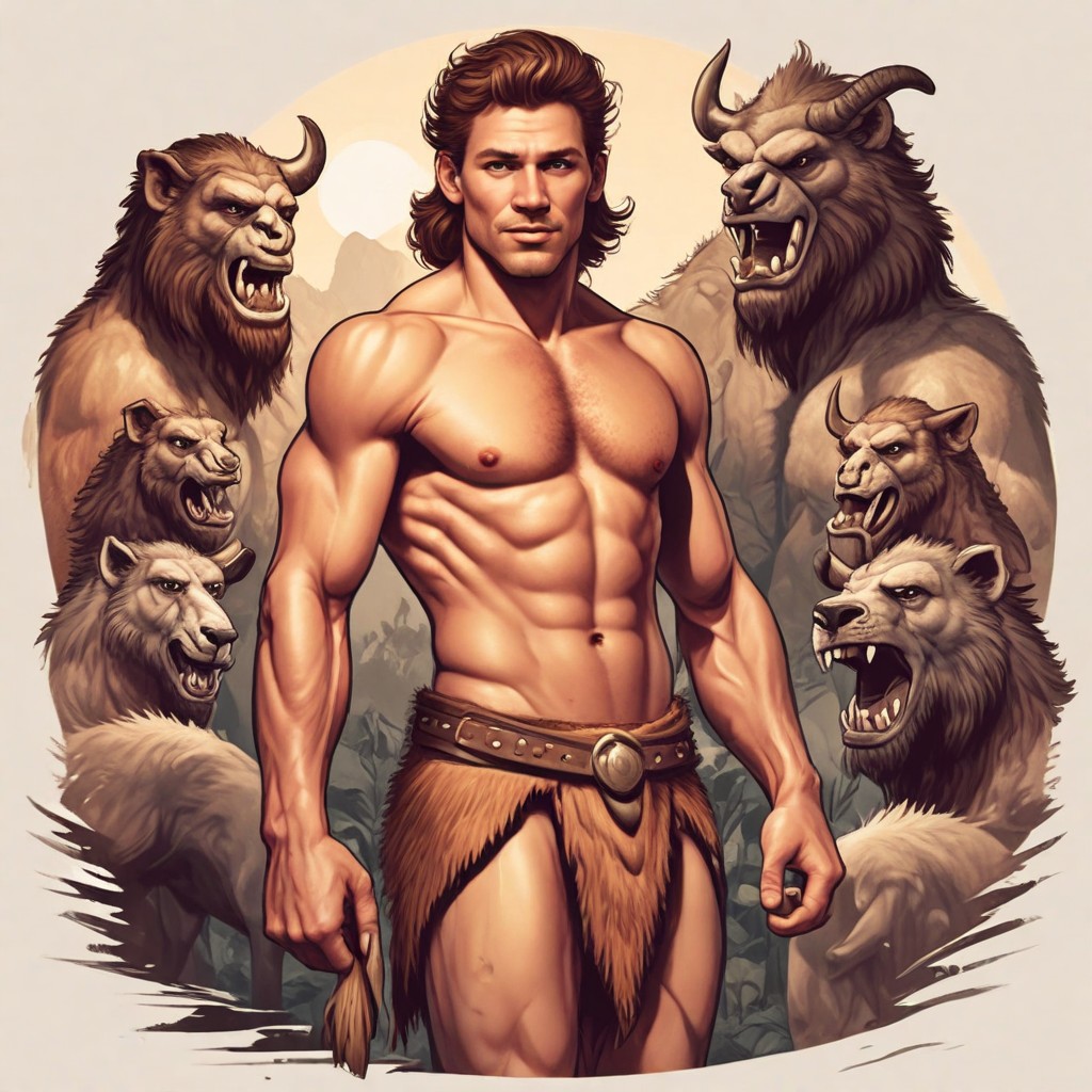 Realism Light Brown Haired Caveman in Loincloth Photo Style