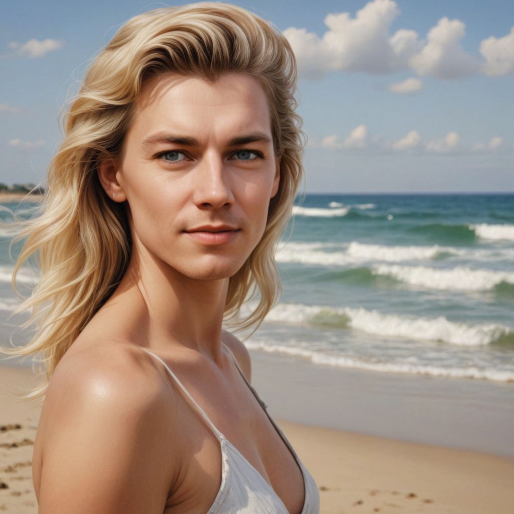 Realistic Color Blonde Girl at Beach Photo Style