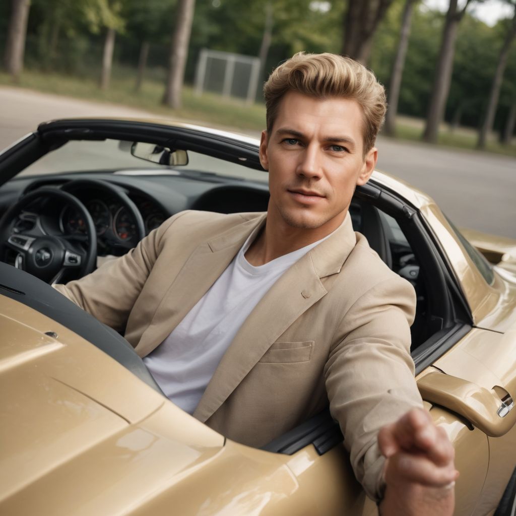 Realistic Color Blonde in Sports Car Photo Style