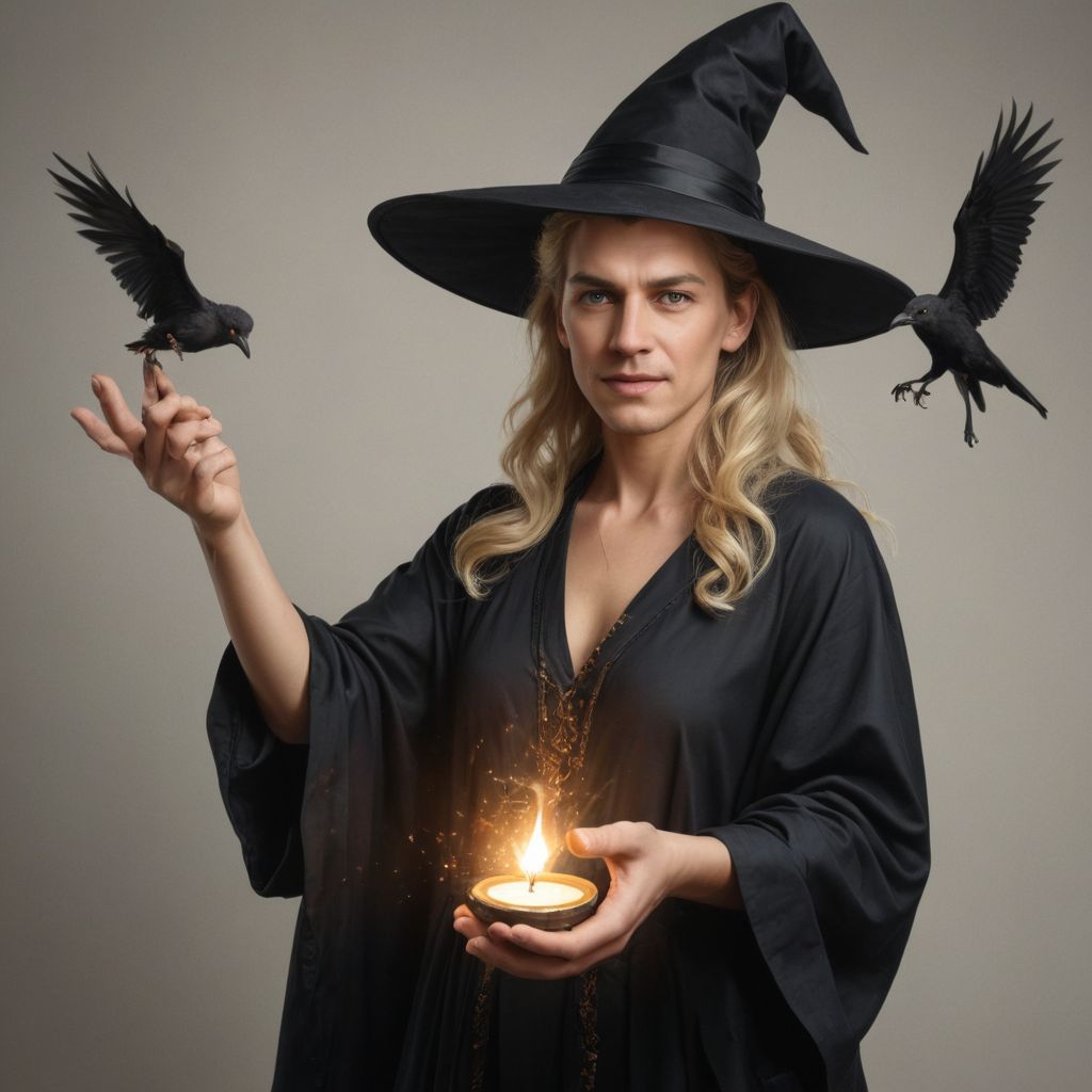 Realistic Color Blonde Witch Holding a Spell Photo Style
