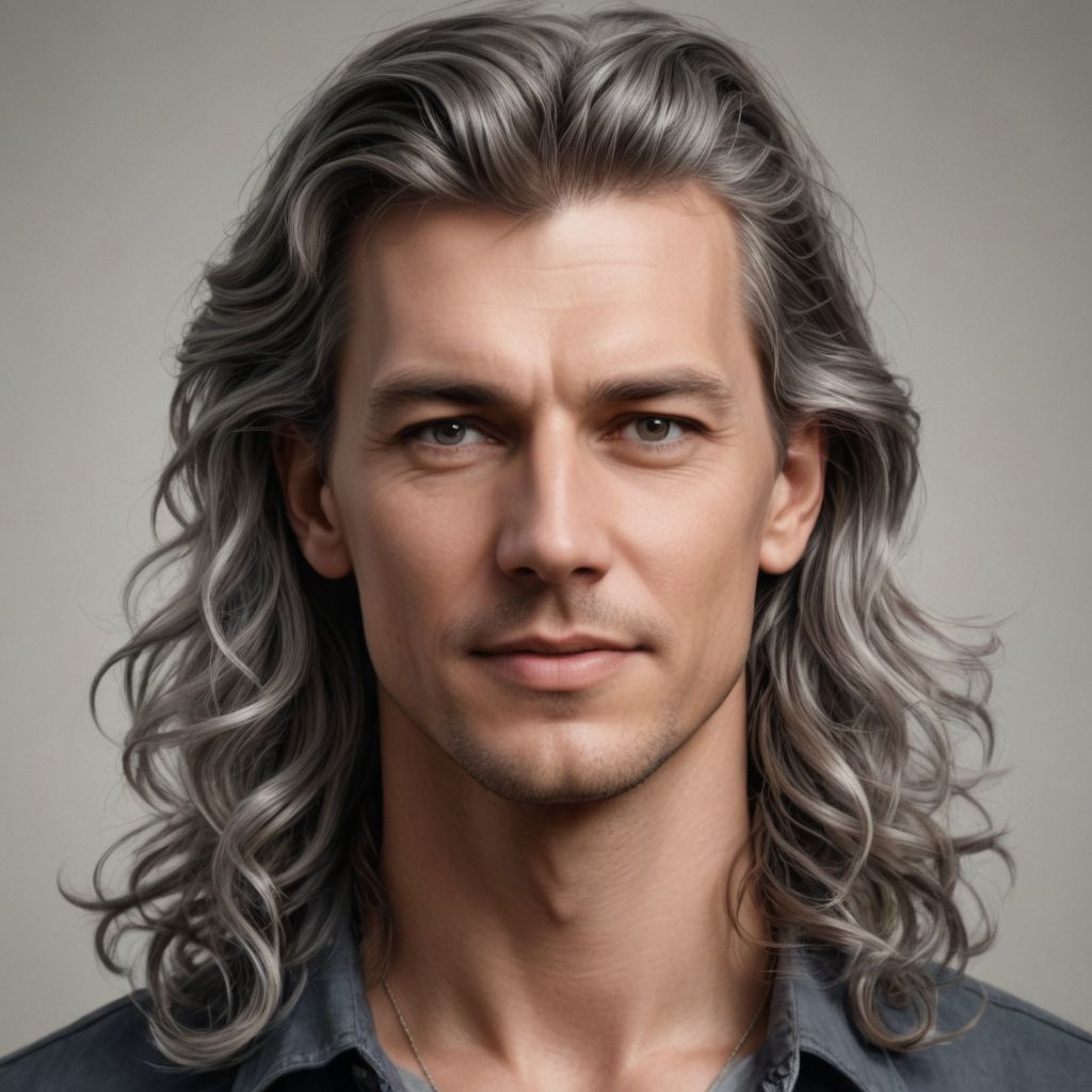Realistic Color Long Wavy Gray Hair Photo Style