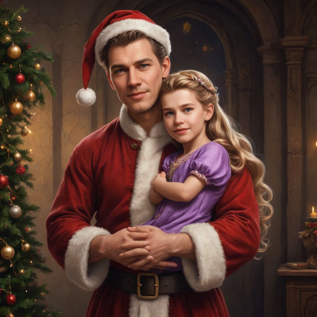 Santa Claus Hugging a Child Rapunzel Photo Style