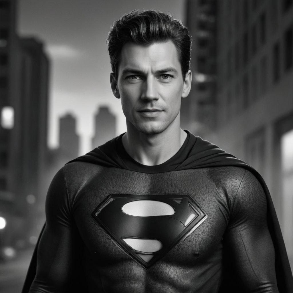 Superhero in Black and White Photo Style