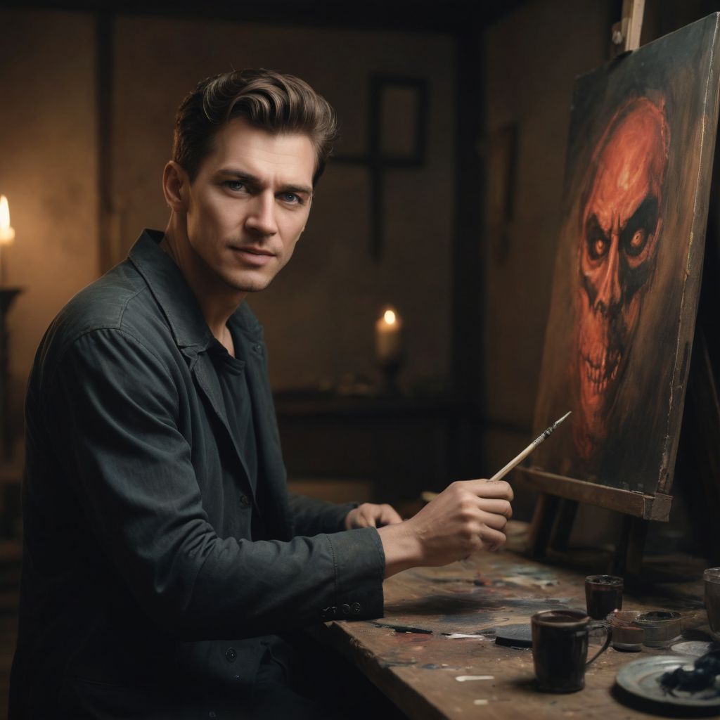 Demonic Artist Painting a Picture Photo Style